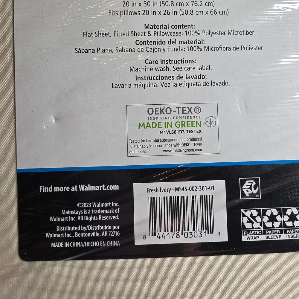 Mainstays Twin Microfiber Sheet Set Fresh Ivory 3 Piece MS45-002-301-01 O4